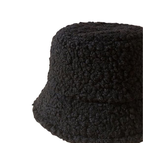 New Black Fuzzy Fleece Bucket Hat - Picture 3 of 3